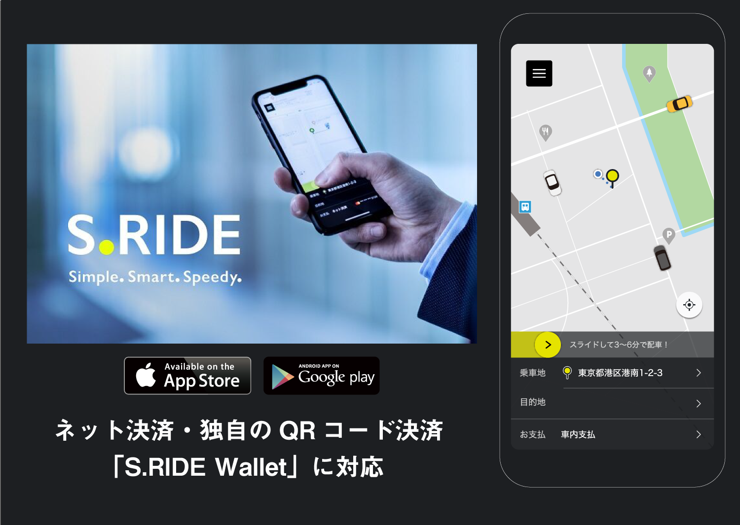 電話でタクシーを呼ぶ代わりに”S.RIDE”